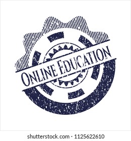 Blue Online Education rubber stamp with grunge texture