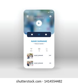 Blue online mp3 UI, UX, GUI screen for mobile apps design. Modern responsive user interface design of mobile applications including free musics screen