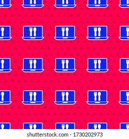 Blue Online ordering and fast food delivery icon isolated seamless pattern on red background.  Vector Illustration