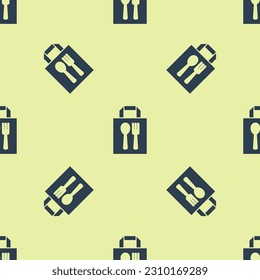 Blue Online ordering and fast food delivery icon isolated seamless pattern on yellow background.  Vector
