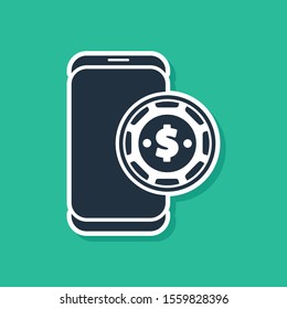Blue Online poker table game icon isolated on green background. Online casino.  Vector Illustration