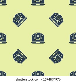 Blue Online poker table game icon isolated seamless pattern on yellow background. Online casino.  Vector Illustration