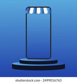 Blue Online Shop On Stage Illustration Mockup