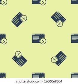 Blue Online shopping on screen icon isolated seamless pattern on yellow background. Concept e-commerce, e-business, online business marketing.  Vector Illustration