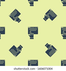 Blue Online shopping on screen icon isolated seamless pattern on yellow background. Concept e-commerce, e-business, online business marketing.  Vector Illustration