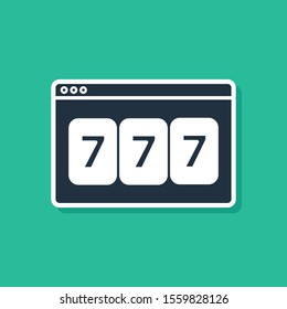 Blue Online slot machine with lucky sevens jackpot icon isolated on green background. Online casino.  Vector Illustration