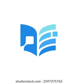 Blue Open Book with Digital Pixel Circuit and Finance Graph Logo Design Vector