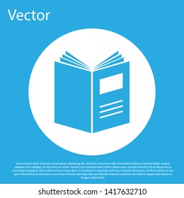 Blue Open book icon isolated on blue background. White circle button. Vector Illustration