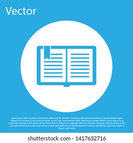Blue Open book icon isolated on blue background. White circle button. Vector Illustration
