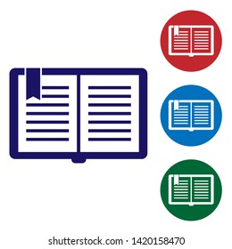 Blue Open book icon isolated on white background. Set color icon in circle buttons. Vector Illustration