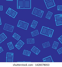 Blue Open book icon isolated seamless pattern on blue background.  Vector Illustration