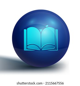 Blue Open book icon isolated on white background. Blue circle button. Vector Illustration