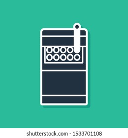 Blue Open cigarettes pack box icon isolated on green background. Cigarettes pack.  Vector Illustration