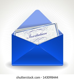 blue open envelope with the beautiful invitation inside 