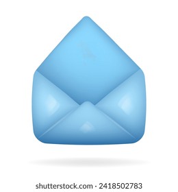Blue open envelope. Glossy 3d icon. Template for a new message or mail