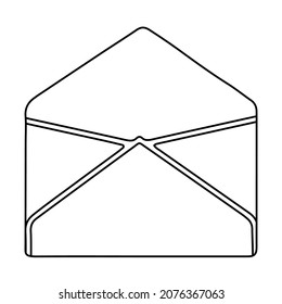 Blue open envelope line art. Hand drawn vector illustration. Isolated element on a white background.