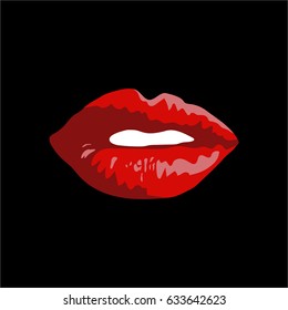 Blue open lips against a black background