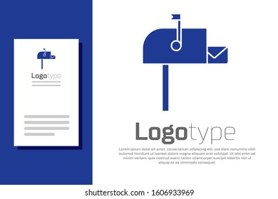 Blue Open mail box icon isolated on white background. Mailbox icon. Mail postbox on pole with flag. Logo design template element. Vector Illustration