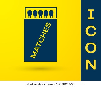 Blue Open matchbox and matches icon isolated on yellow background.  Vector Illustration