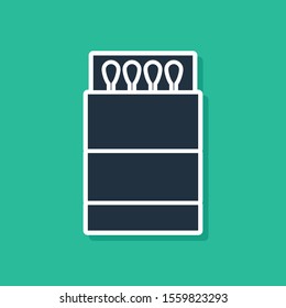 Blue Open matchbox and matches icon isolated on green background.  Vector Illustration
