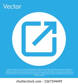 Blue Open in new window icon isolated on blue background. Open another tab button sign. Browser frame symbol. External link sign. White circle button. Flat design. Vector Illustration