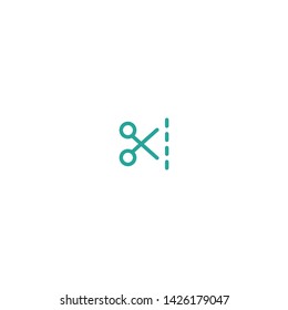 Blue open scissors with stitch line icon isolated on white. Cut sign. Utensil or hairdresser symbol. vector illustration.