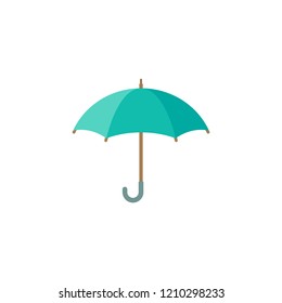 Blue open Umbrella. Flat icon isolated on white. Flat design. Vector illustration. Rain protection symbol. Rainy weather sign. Black and white