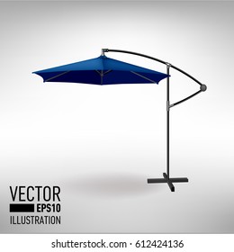 Blue open umbrella for garden and beach cafe. Vector illustration
