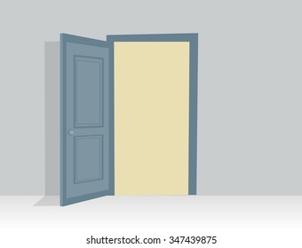 Blue opened door in vector with shadow