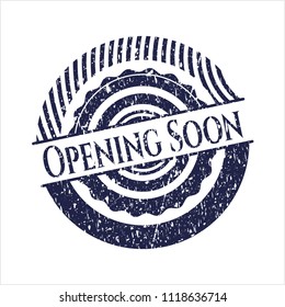 Blue Opening Soon distressed rubber stamp with grunge texture