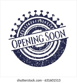 Blue Opening Soon rubber stamp with grunge texture