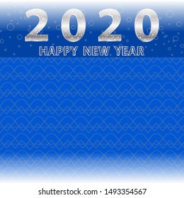 Blue openwork background - decorative shiny white numbers - vector. Congratulation 2020. Happy New Year. Merry Christmas.