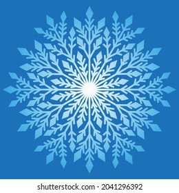 blue openwork snowflake isolated on a blue background, gradient, vector graphics for Christmas and New Years illustration, design element, decor, decoration