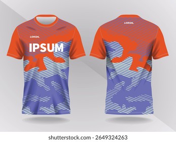 blue and orange abstract background and pattern for sport jersey design and mockup. front and back view template