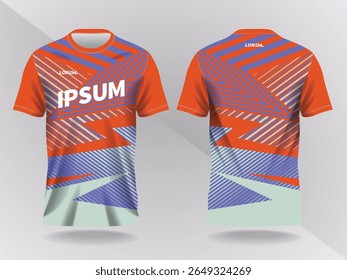 blue and orange abstract background and pattern for sport jersey design and mockup. front and back view template