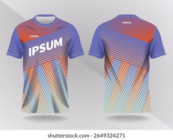 blue and orange abstract background and pattern for sport jersey design and mockup. front and back view template