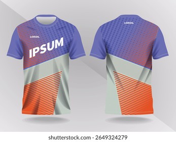 blue and orange abstract background and pattern for sport jersey design and mockup. front and back view template
