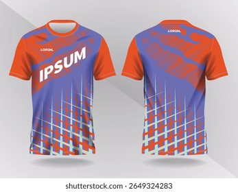 blue and orange abstract background and pattern for sport jersey design and mockup. front and back view template
