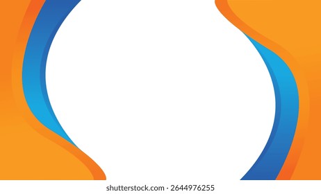 Blauer und orangefarbener abstrakter Bannerhintergrund mit dynamischen Kurven, Randzusammensetzung