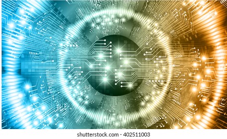 Blue orange abstract Circle arrow hi speed internet technology background illustration. eye scan virus computer