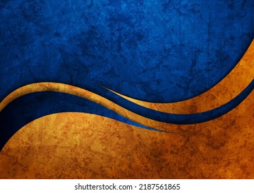 Blue and orange abstract grunge corporate material wavy background. Vector design