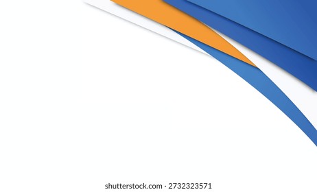 Blue and orange abstract paper cut corner border background with layered curves and copy space vector