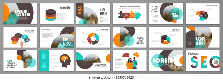 Blue and orange abstract presentation slide templates. Infographic elements set for web, print, annual report brochure, business flyer leaflet marketing and advertising template. Vector Illustration