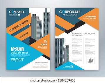 Blue and orange annual report brochure flyer design template. Leaflet cover presentation abstract background for business, magazines, posters, booklets, banners. 