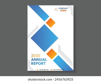 Blue and orange annual report cover with squares, suitable for financial data presentations, business reports, and corporate documents.