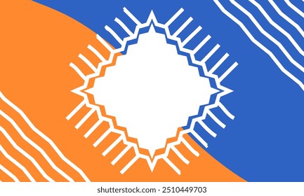 Fondo naranja azul. Diseño de arte abstracto de líneas onduladas, Plantilla de Anuncio. Vibrante diseño Abstractas Starburst. Gráfico dinámico de estrella de ocho puntas. Colorido arte de líneas radiantes. ráfaga geométrica moderna 
