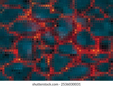 Un fondo azul y naranja con muchos puntos. Los puntos están en diferentes tamaños y colores