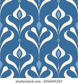 Blue, orange and beige luxury vector seamless pattern. Ornament, Traditional, Ethnic, Arabic, Turkish, Indian motifs. Great for fabric and textile, wallpaper, packaging design or any desired idea.