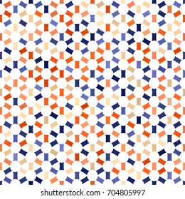Blue, orange, beige spot seamless pattern on white background. Round rectangle flower texture. Abstract vector for prints, textile, wrapping, fabric, package, cover, greeting cards