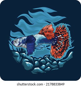 azul y naranja betta peces vectorial diseño natación en un fondo submarino hermoso